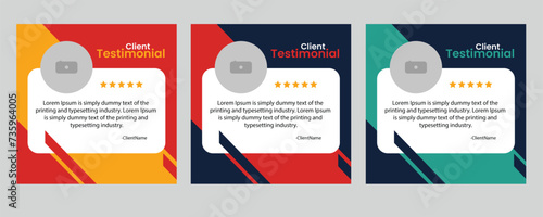 Customer review or testimonial social media post banner. Client or customer feedback social media post
