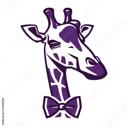 A logo illustration of a giraffe with a bowtie on a white background. Created with generative AI.