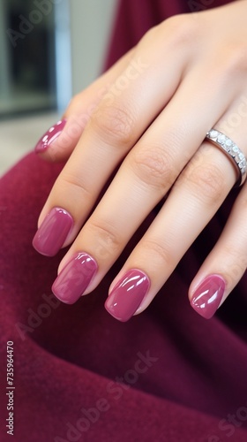 Beautiful and stylish manicure  raspberry  rosy. Vertical photo