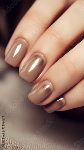 beautiful shiny brown manicure with rub on it  vertical photo