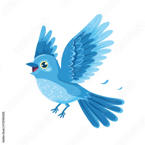 Happy blue bird cartoon flying flat vector isolated. © Vector