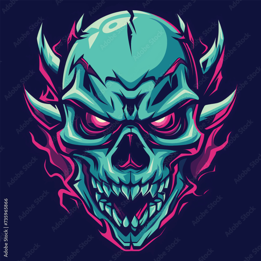 Skull head illustration logo mascot art design.