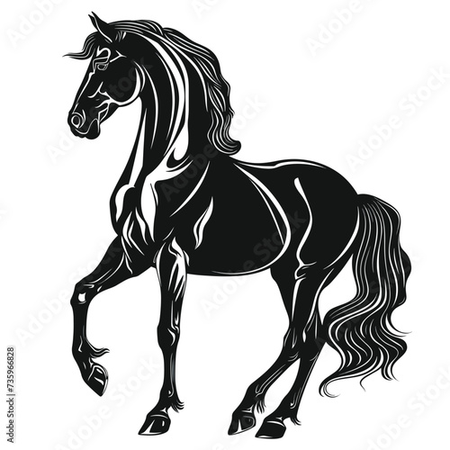 Vector black horse silhouette vintage isolated.