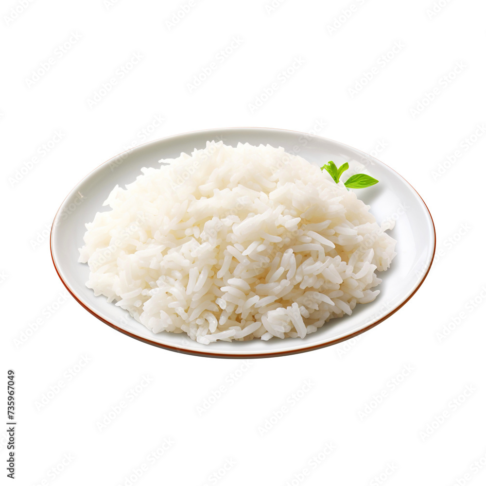 Steamed White Rice On White Plate Isolated On Transparent Background Steamed White Rice On White Plate Isolated On Transparent Background