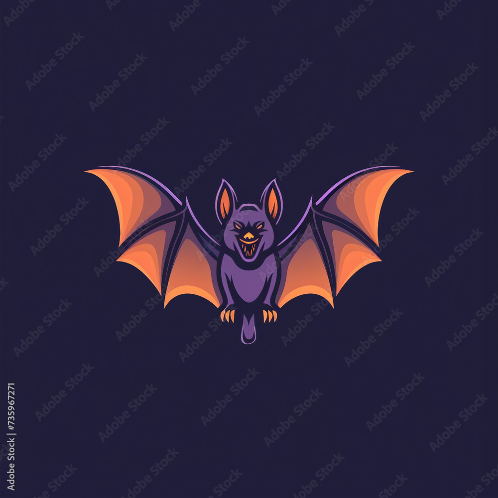 Flat vector logo of a nocturnal bat with spread wings Flat vector logo of a nocturnal bat with spread wings