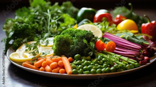 Dish of fresh vegetables and herbs for detox program.