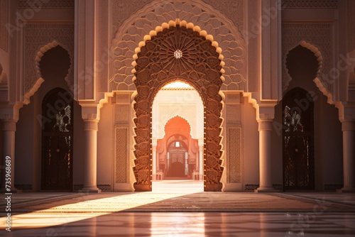 a large ornate archway with a tile floor