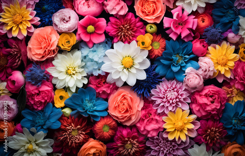 Kaleidoscope of blooming flowers, colorful floral composition © thodonal