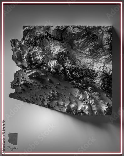 Relieve Topográfico del Estado de Arizona, en blanco y negro photo