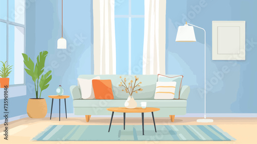 Bright living room interior in cozy modern design. © Vector