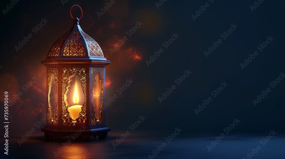 Ramadan Kareem - traditional Arabic lantern with candlelight in front of mosque at night Ramadan Kareem - traditional Arabic lantern with candlelight in front of mosque at night