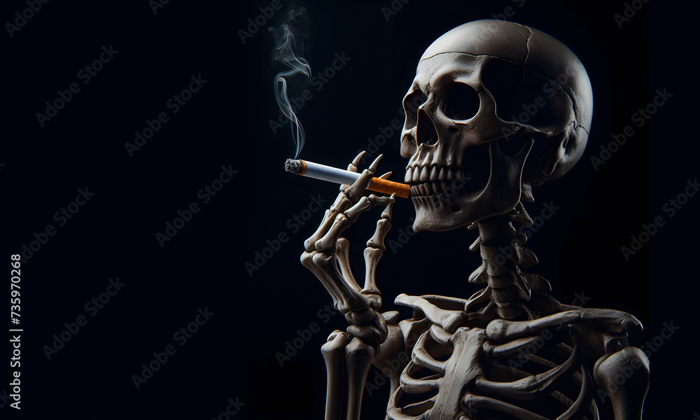 Naklejka premium skeleton with a cigarette