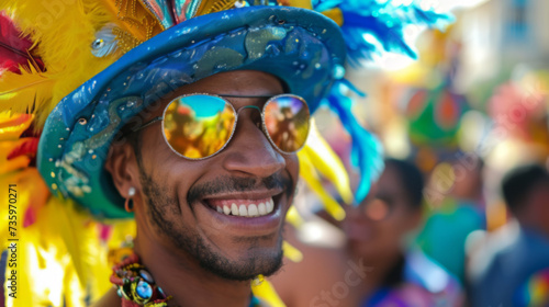 Carnival Reveler in Sunglasses and Headdress