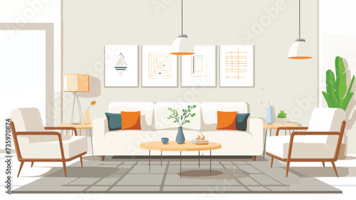 Living room in flat style home illustration with.