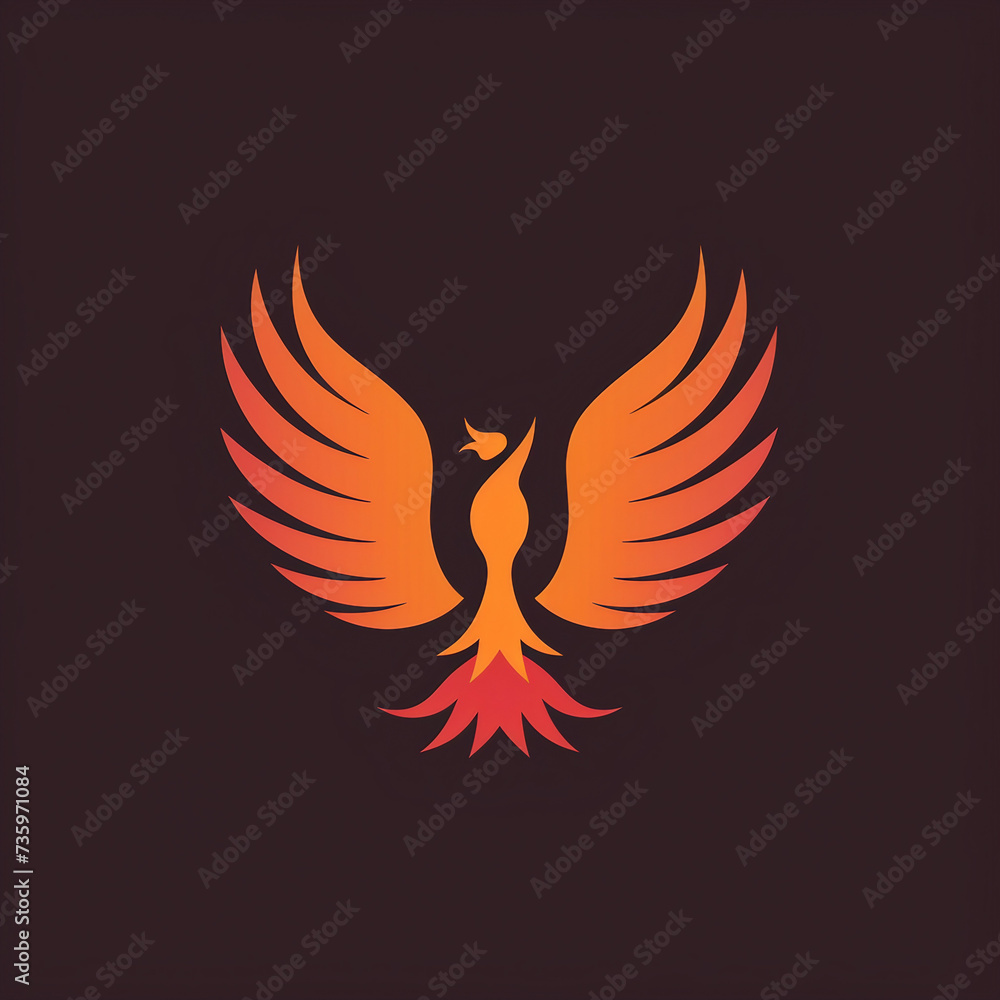 Obraz premium Flat vector logo of a stylized phoenix rising from flames