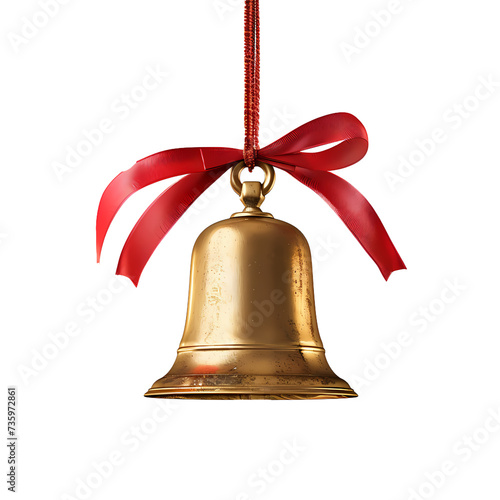 3D Rendered Golden Bells and Red Bows