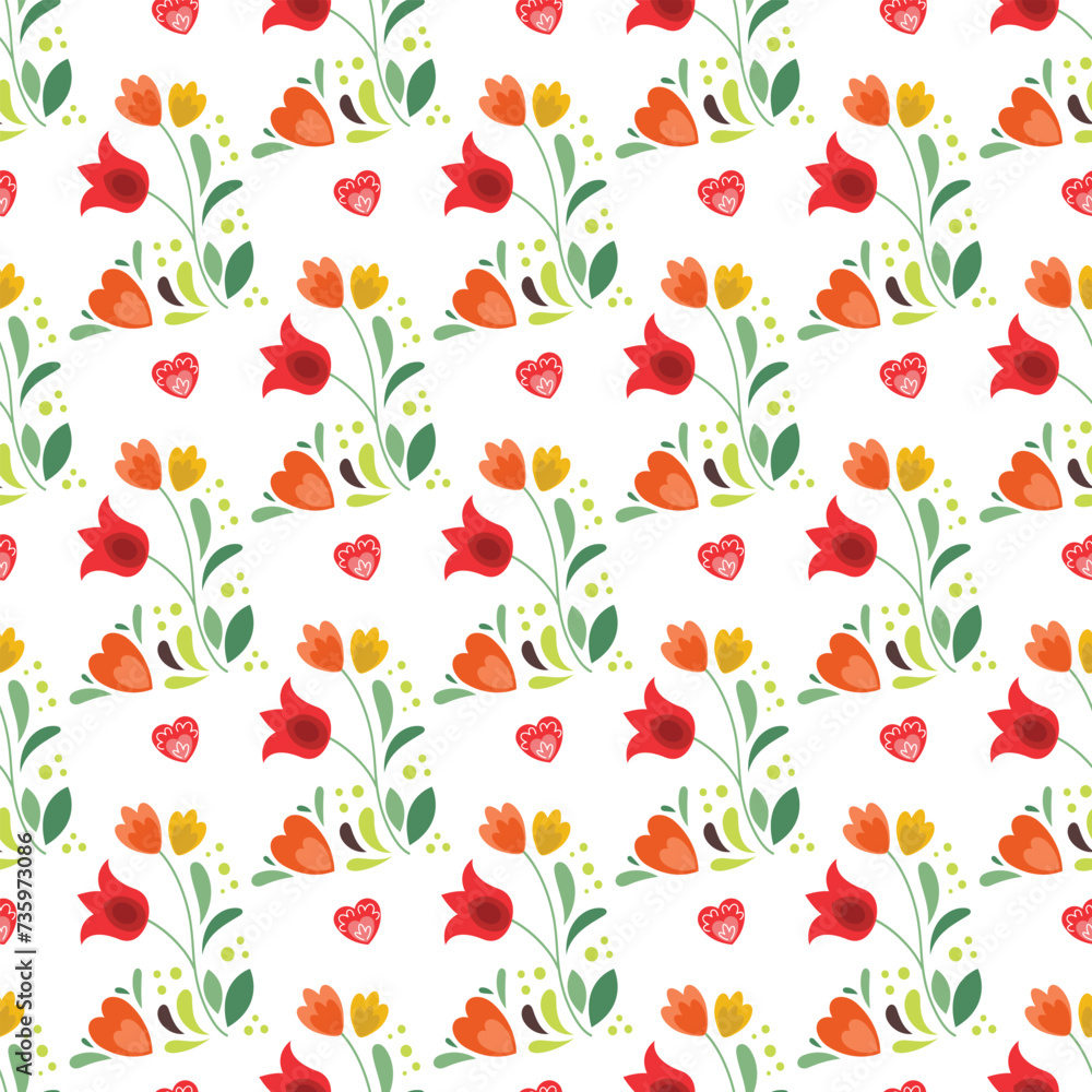 Valentine flowers pattern with heart in vector.
