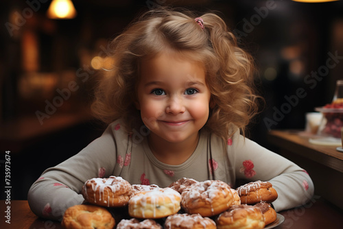 Portrait of a little girl with a plate of muffins