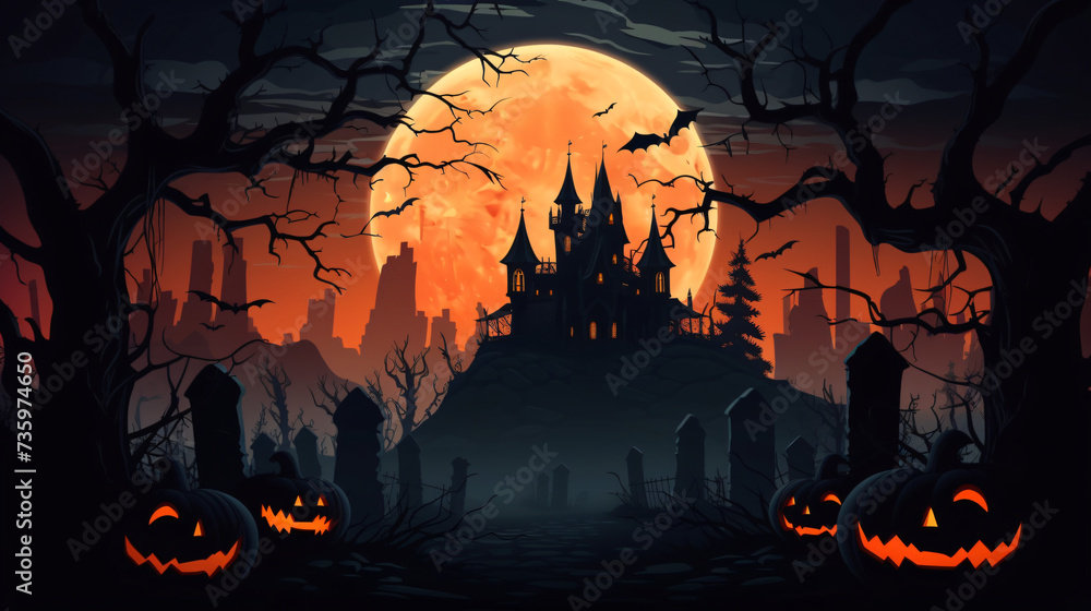 Halloween illustration with silhouette of castle
