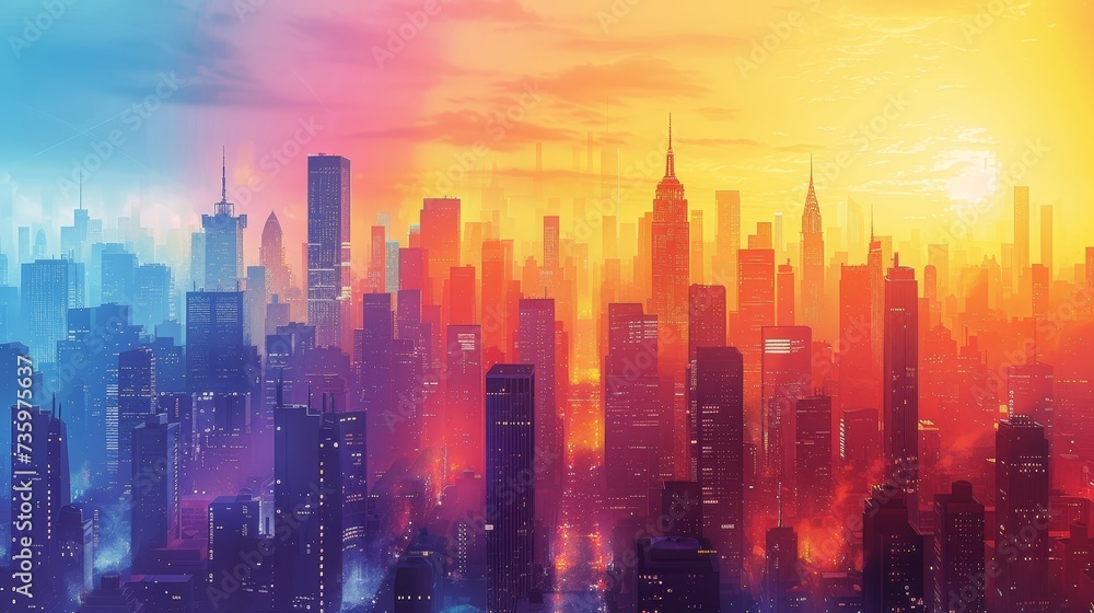 Gradient Skyline of Futuristic City