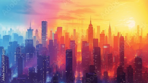 Gradient Skyline of Futuristic City