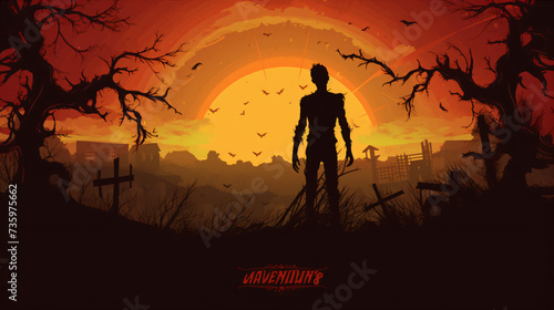 Halloween silhouette: zombie and background