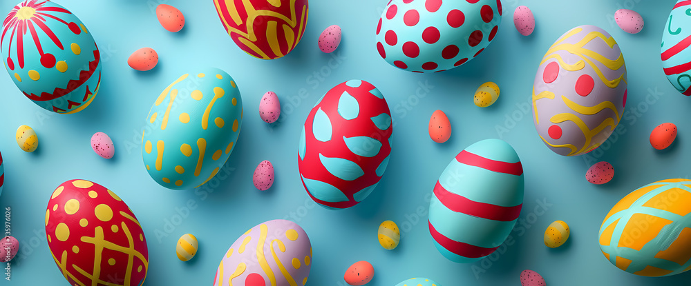 Mismatched Patterns and Pastel Eggs on Blue Mismatched Patterns and Pastel Eggs on Blue