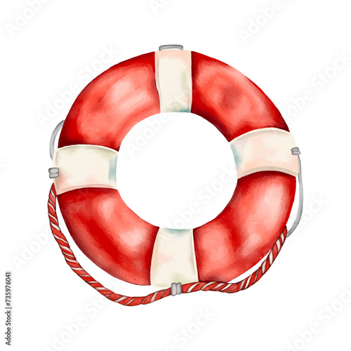 Watercolour lifebuoy isolated on white background. Clip art lifebuoy