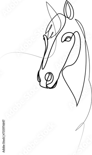 Horse portrait one line drawing. Vector illustration.