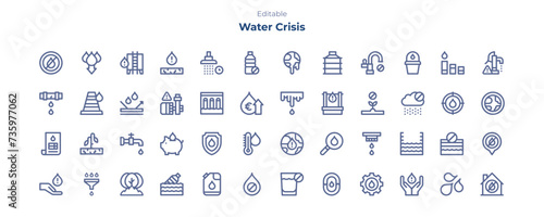 Water crisis line icon pack. Water crisis line icon collection. photo