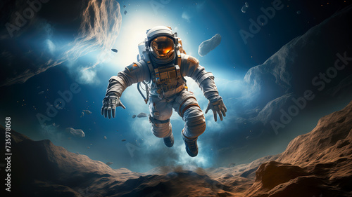 Astronaut Floating in the Sky Above Earth