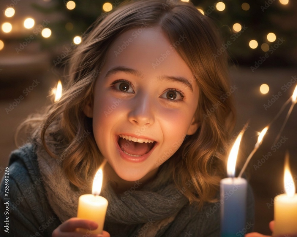 Generative AI Masterpiece: Delightful surprise lights up one's face, capturing the true joy of a joyful and unexpected moment, happy family celebrating, girl with candle Generative AI Masterpiece: Delightful surprise lights up one's face, capturing the true joy of a joyful and unexpected moment, happy family celebrating, girl with candle