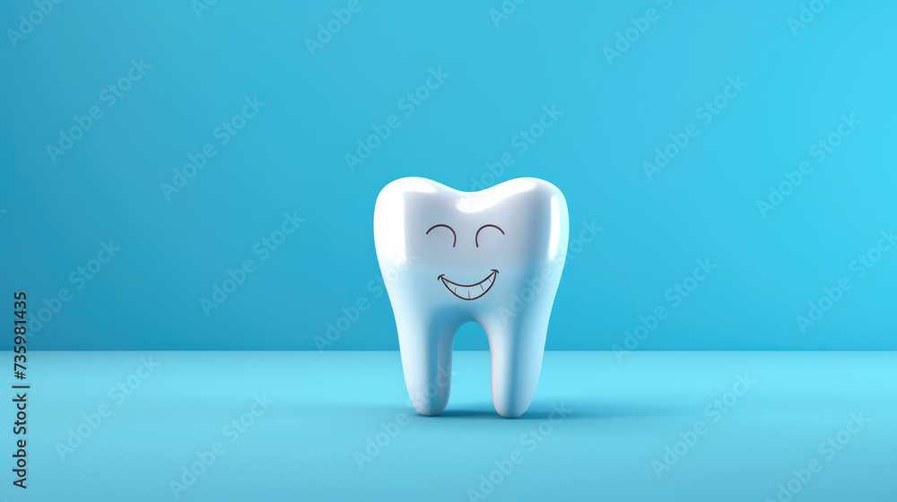 Cute little tooth with cartoon face on blue background Cute little tooth with cartoon face on blue background