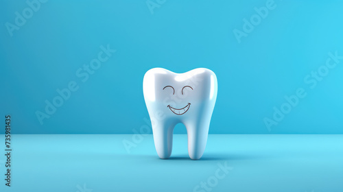 Cute little tooth with cartoon face on blue background