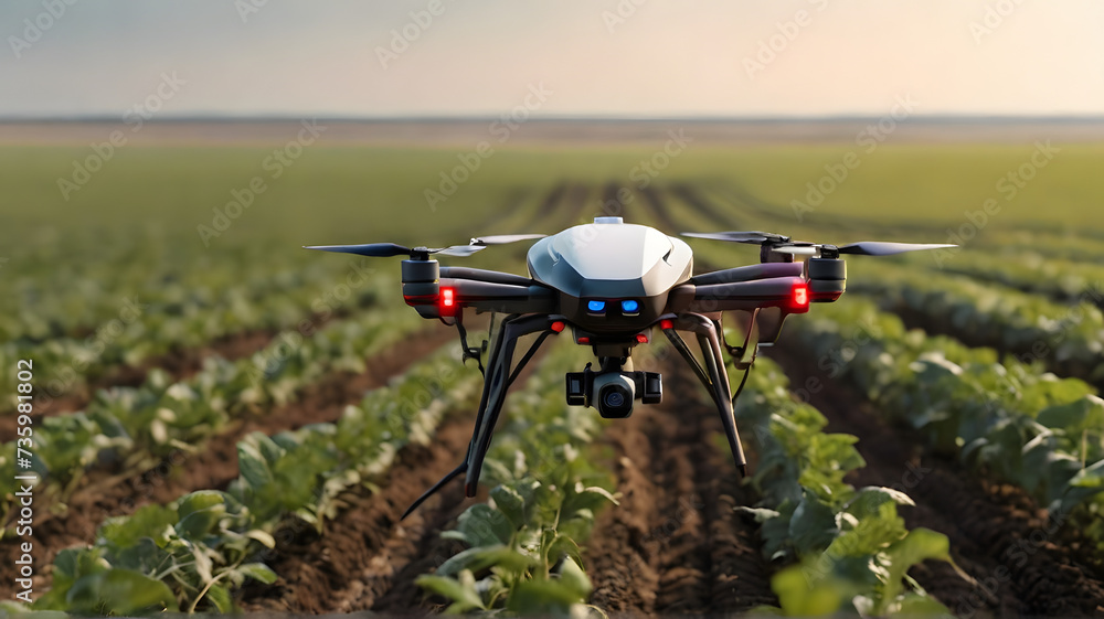 Explore a smart agriculture scene where AI-driven drones monitor and optimize crop growth, promoting sustainable farming practices - AI Explore a smart agriculture scene where AI-driven drones monitor and optimize crop growth, promoting sustainable farming practices - AI