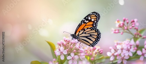 Vibrant Monarch Butterfly Resting Peacefully on a Delicate Bright Flower Petal in Nature © 2rogan