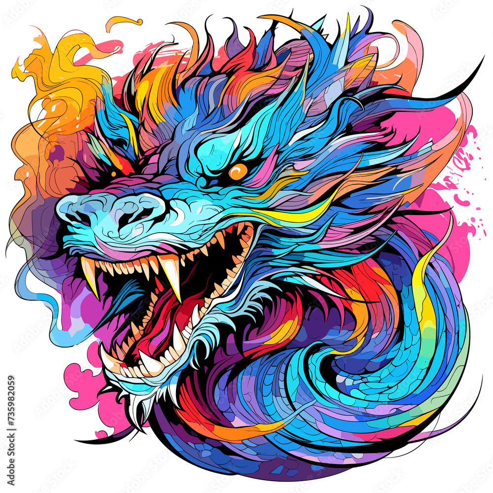 Portrait of a fairy dragon in psychedelic vector pop art style. Portrait of a fairy dragon in psychedelic vector pop art style.