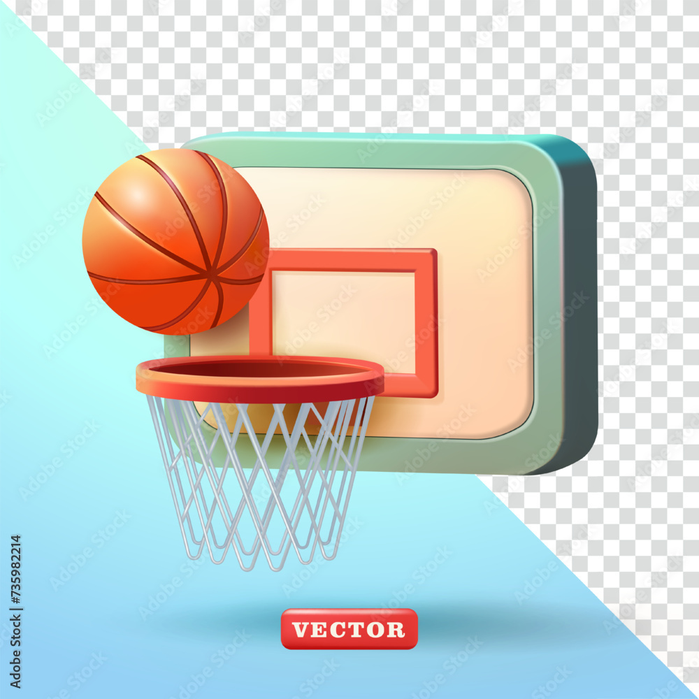 Basketball and basketball hoop. 3d vector, suitable for sports and design elements