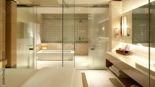 Contemporary Bathroom Design with Seamless Glass Partition AI Generated.