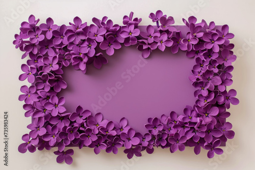 blank greeting card mockup, Purple lilacs . Empty rectangular space for lettering