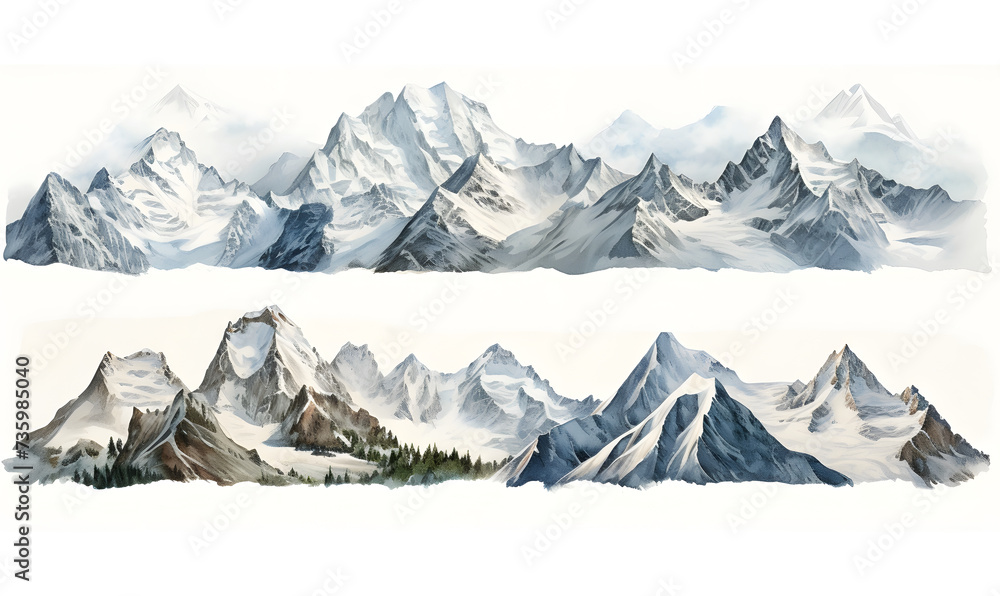 svowy watercolor of high mountains