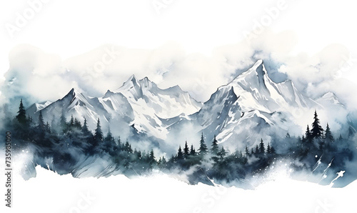 svowy watercolor of high mountains © Rina Design