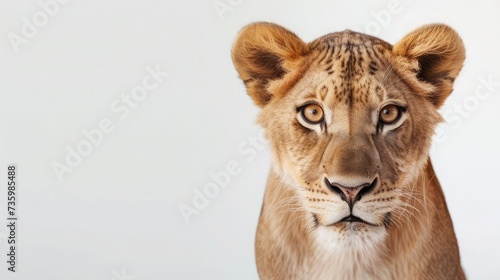 Panthera leo in front of a white background