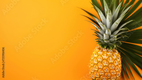 Pineapple isolated on bright pastel orange yellow background  top view  flat lay