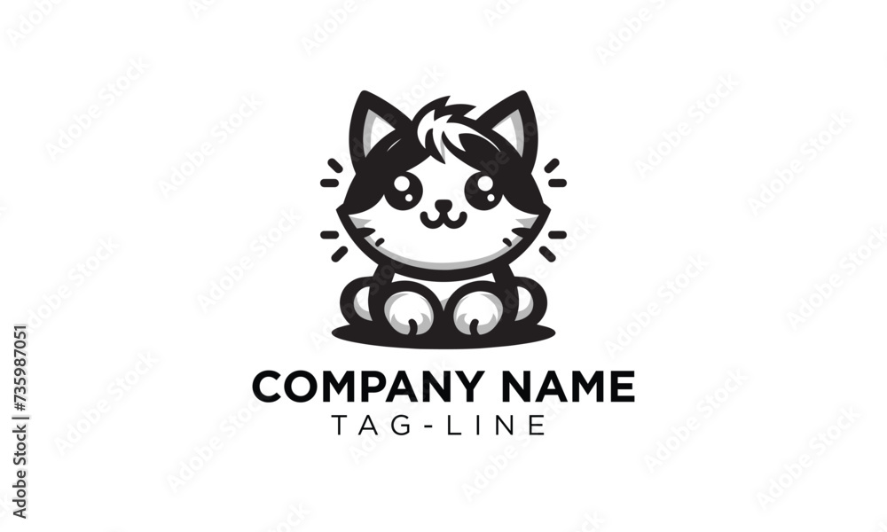 Cat mascot logo icon , black and white decent cat  mascot logo icon , cat cut mascot