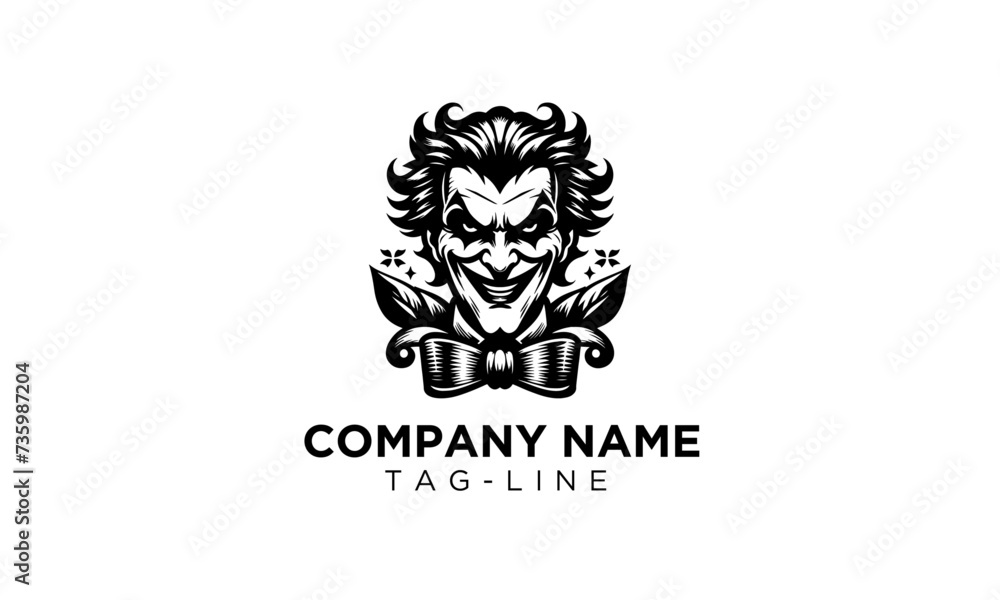 joker mascot logo icon , black and white laughing joker mascot logo icon , joker head mascot 02