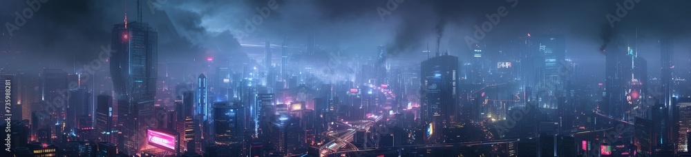 A future Earth transformed into a sprawling mega-city, buildings stretching into the clouds, interconnected by sky-bridges and lit by a network of neon and holographic displays A future Earth transformed into a sprawling mega-city, buildings stretching into the clouds, interconnected by sky-bridges and lit by a network of neon and holographic displays