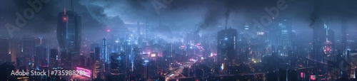 A future Earth transformed into a sprawling mega-city, buildings stretching into the clouds, interconnected by sky-bridges and lit by a network of neon and holographic displays