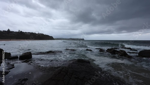 Stormy and cloudy view over Warriewood Beach, Sydney, Australia. photo