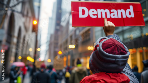 The strikers want to underline their position with signs bearing the word "DEMAND"